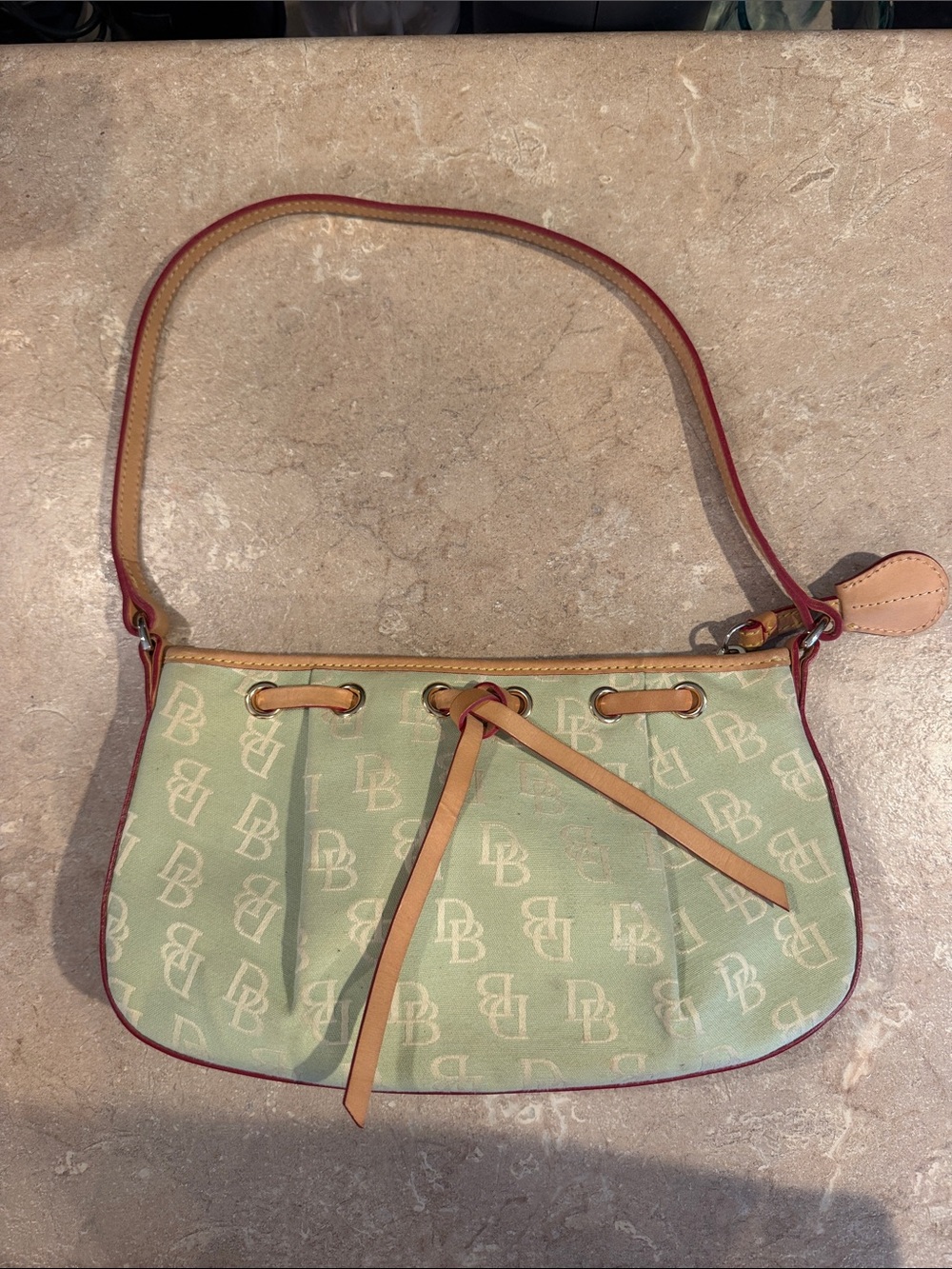 Dooney & Bourke Light Green Monogram Drawstring Shoulder Bag